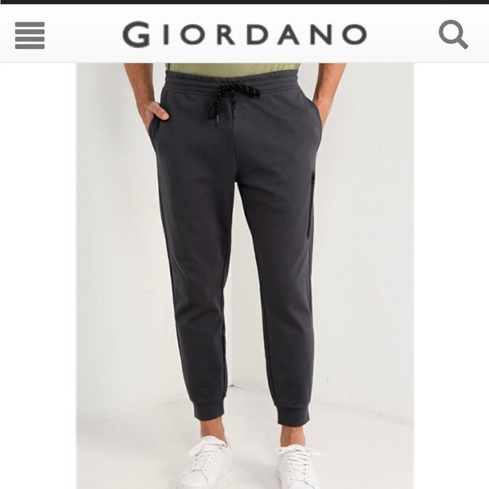 Giordano M G Motion joggers solid black drawstring ribbed cuffs